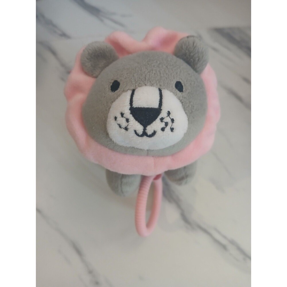 Playtex Baby Gray Lion Hanging Rattle Plush Animal Pink Baby Crib Toy